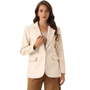 Allegra K Women's Faux Leather Long Sleeve Lapel Collar PU Moto Biker Jacket - 1 of 4