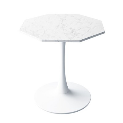 NicBex Contemporary Octagonal Dining Table with Printed White Marble Table Top Metal Base White