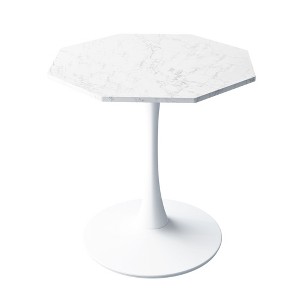 NicBex Contemporary Octagonal Dining Table with Printed White Marble Table Top Metal Base White - 1 of 4
