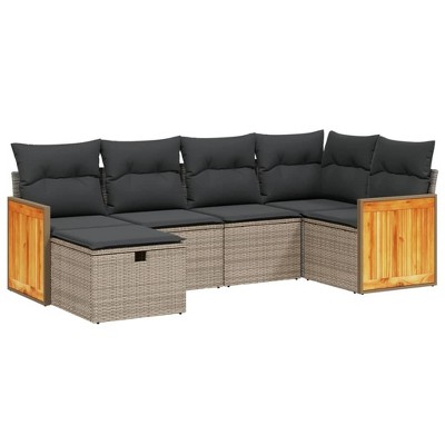 vidaXL Garden Sofa Set Grey PE rattan, Powder-coated steel, Polyester