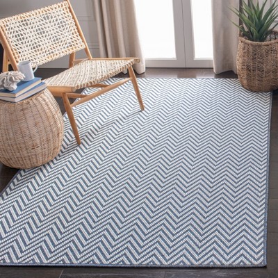 Blue and Creme 4' x 6' Geometric Flat Woven Rug