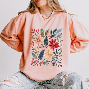 Christmas Flowers and Berries Distressed - Women's Lightweight Garment Dyed Sweatshirt - 1 of 3