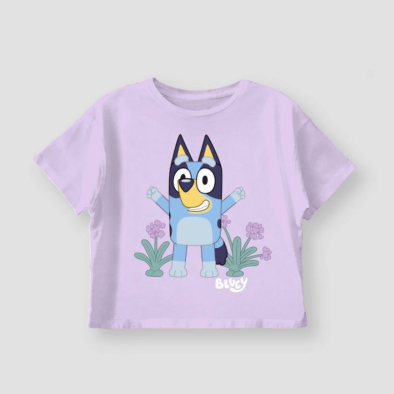 Girls' Bluey Short Sleeve Graphic Boxy T-Shirt - Purple, 1 of 5