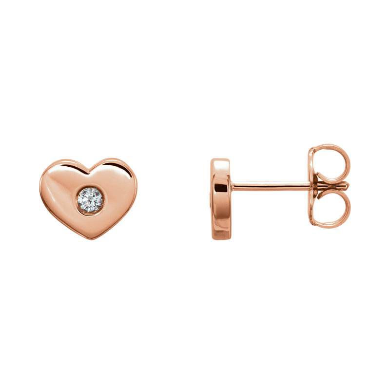 Pompeii3 14K Rose Gold Diamond Solitaire Heart Studs High Polished 7mm, 1 of 3