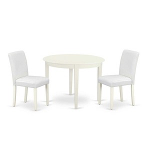 Round Dining Table Set 3pc - 42" Table & 2 Parsons Chairs - White PU Leather - Modern Elegance - 1 of 4