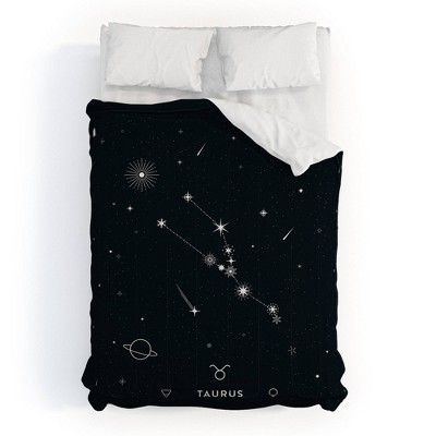 Twin Extra Long Cuss Yeah Designs Taurus Star Constellation Comforter Set Black - Deny Designs