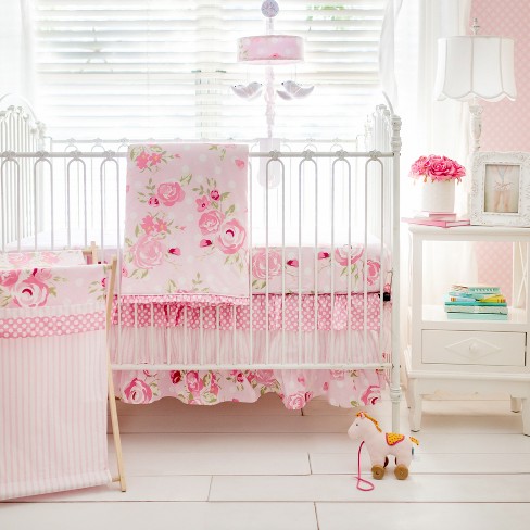 Pink crib store bedding set