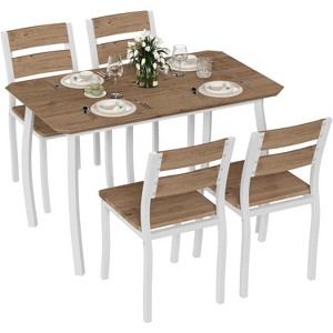 Dining Table Set for 4, Modern Kitchen Table Chairs Set of 4 with Chamfered Edges & Wooden Seats, Space-Saving Metal Frame Breakfast Nook - 1 of 4
