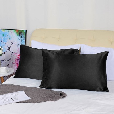 4 Pcs Standard(20"x30") Silky Satin Pillow Cases Black - PiccoCasa