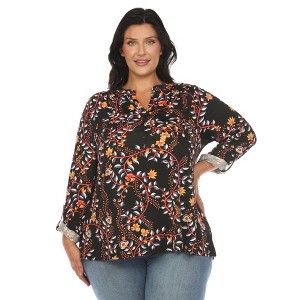 White Mark Plus Size Paisley Button Front Tunic Top - 1 of 4