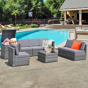 Costway 8 PCS Wicker Sofa Weaving Rattan Furniture Set Patio Furniture w/ Storage Outdoor - 1 of 4