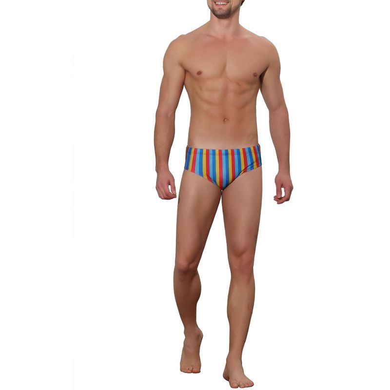 Lars Amadeus Men's Summer Stretch Color Block Stripe Pattern Pool Swim Briefs, 2 of 6