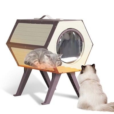 Aivituvin Indoor/Outdoor Heated Cat House with Heated Pad|Durable PP Construction-AIR107