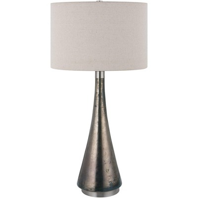 Uttermost Modern Table Lamp 33 1/2" Tall Blue Green Metallic Glass Oatmeal Hardback Drum Shade for Bedroom Living Room Nightstand