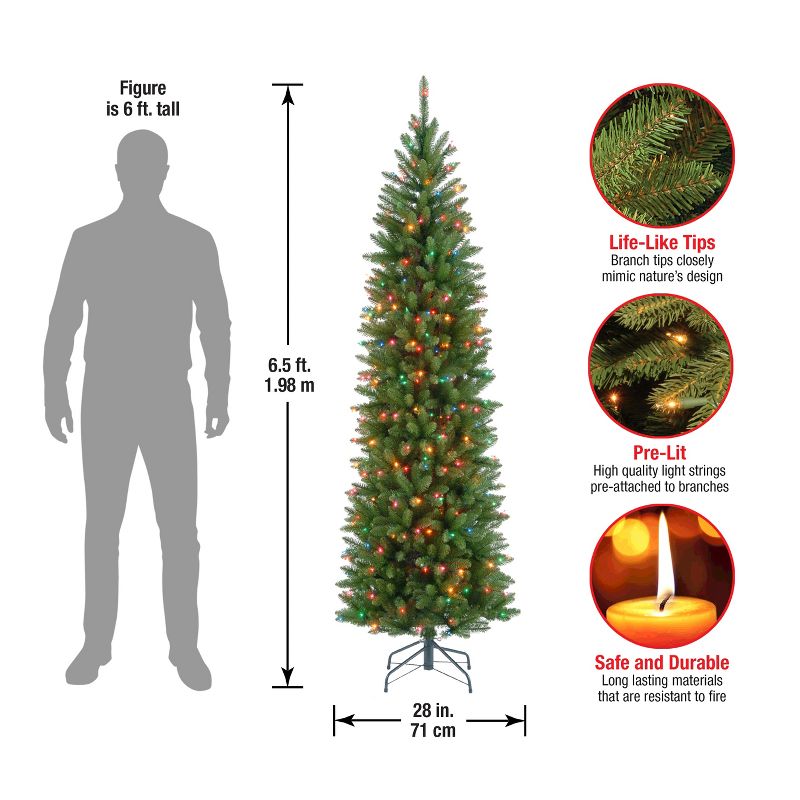 National Tree Company 6.5 ft Artificial Pre-Lit Slim Christmas Tree, Green, Kingswood Fir, Multicolor Lights, Includes Stand, 5 of 6