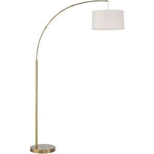 360 Lighting Modern Arc Floor Lamp with USB Charging Port 72" Tall Brass White Linen Drum Shade for Living Room Reading House Home - 1 of 4