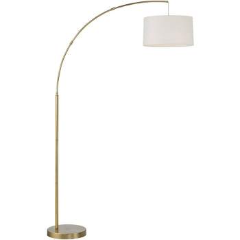 360 Lighting Modern Arc Floor Lamp with USB Charging Port 72" Tall Brass White Linen Drum Shade for Living Room Reading House Home