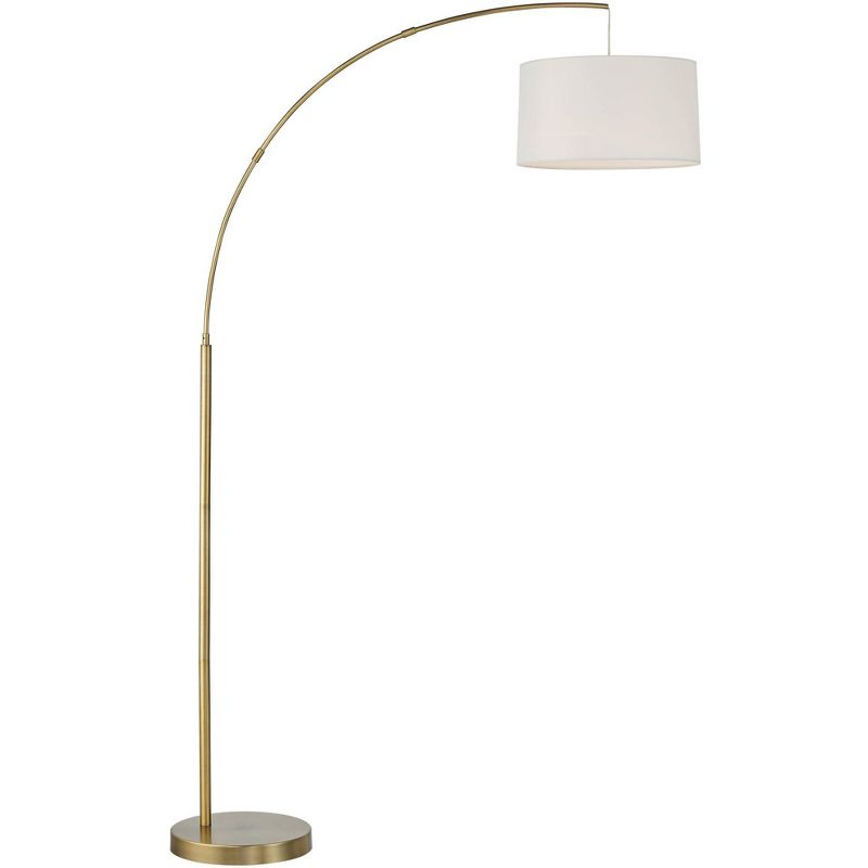 360 Lighting Modern Arc Floor Lamp with USB Charging Port 72" Tall Brass White Linen Drum Shade for Living Room Reading House Home, 1 of 10