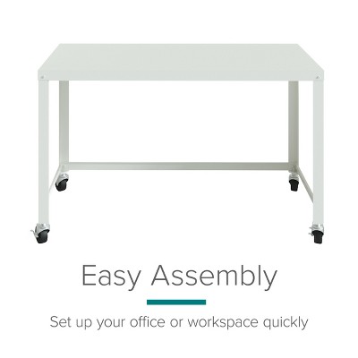 White Metal Standing Desk with Mobile Filing Cabinet