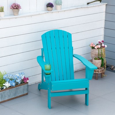 Wooden Adirondack Chair with Cup Holder for Deck, Garden, Backyard, Fire Pit