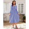 Womens Pleated Party Dress Long Sleeve V Neck Ruffle Elastic Empire Waist Wedding Guest Cocktail Dress - 2 of 4