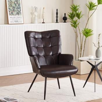Ferpit Contemporary Faux Leather Accent Chair With Wing Back Design ...