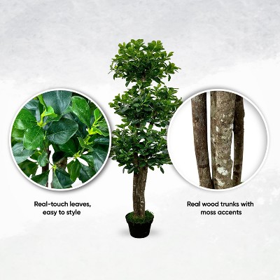 6' Artificial Bay Olive Triple Topiary Tree in Black Plastic Pot