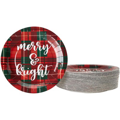 Juvale 80-Pack Merry & Bright Red Plaid Christmas Paper Plates, 9 Inches Decorative Paper Plates, Christmas Decorations