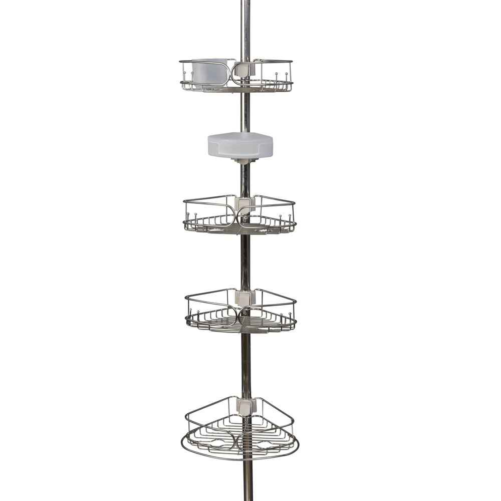 Photos - Bathroom Cabinet Zenna Home Tension Pole Shower Caddy Stainless Steel : Microfiber, Machine