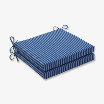 20" x 20" x 3" 2pk Resort Stripe Squared Corners Outdoor Seat Cushions Blue - Pillow Perfect