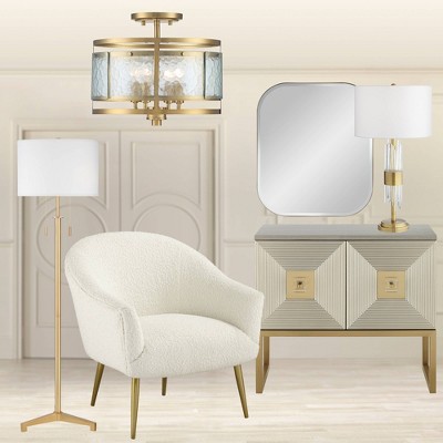 Elwood Gold 16" Drum Ceiling Light with Water Glass Shade