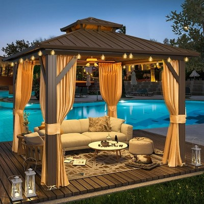 10' x 10' Brown Aluminum and Steel Hardtop Gazebo