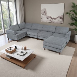 6-Piece Corduroy Modular Sectional Sofa with Ottoman - 1 of 4