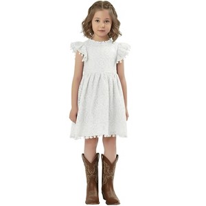 2Bunnies Lace Pom Pom Trim Girl Dress - 1 of 4