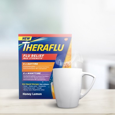 Theraflu Multi-Symptom Flu Relief Max Strength Day &#38; Night Powder - Honey Lemon - 12ct