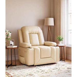 Oversized Power Lift Recliner Chair with Heat & Massage - Faux Leather Recliner, Built-In Storage & Cup Holders - 1 of 4