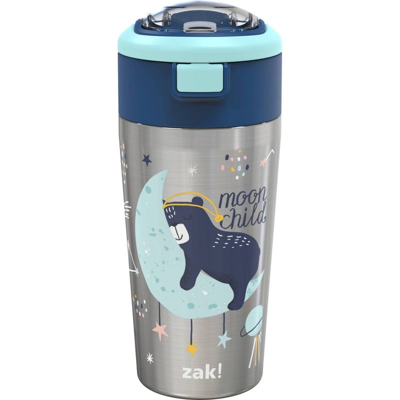Zak Designs Double Wall Stainless Steel Straw Bottle - Moon Bear - 12oz, 2 of 6