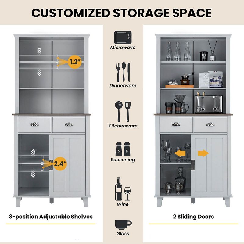 Tangkula Freestanding Buffet Hutch Kitchen Pantry Storage Cabinet w/ Sliding Doors, 5 of 11