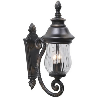 Minka Lavery Rustic Outdoor Wall Light Fixture Heritage Bronze Lantern 19 1/2" Mouth Blown Glass Shade for Post Exterior Porch