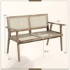 Costway Indonesia Teak Wood Garden Bench 2-Person Bench with Armrests Natural Rattan Backrest & Seat - 3 of 4