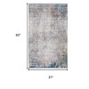 Ivory Gray and Blue Abstract Power Loom Area Rug With Fringe - 3 of 4