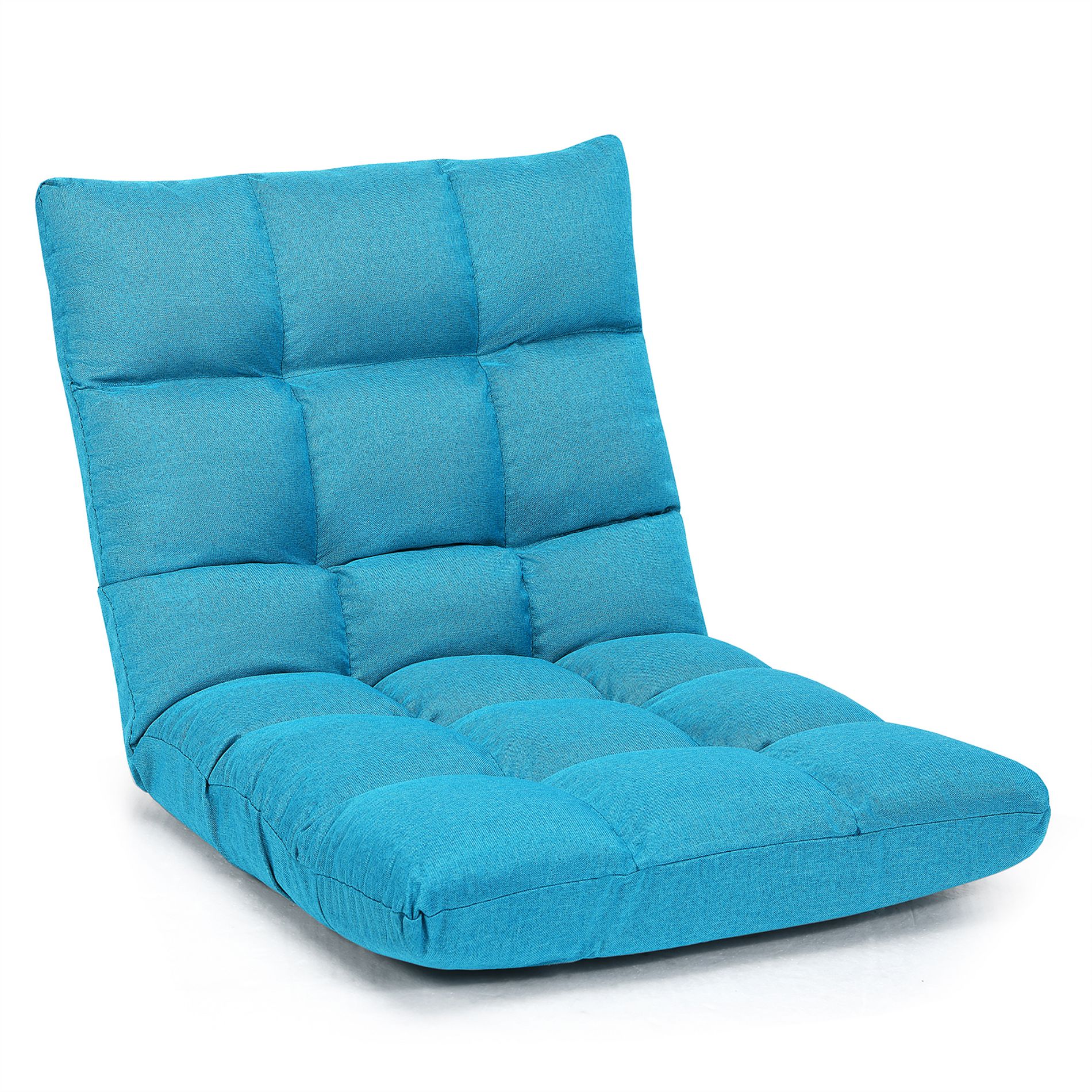Costway Adjustable 14-Position Floor Chair Folding Lazy Gaming Sofa Chair Peacock Blue