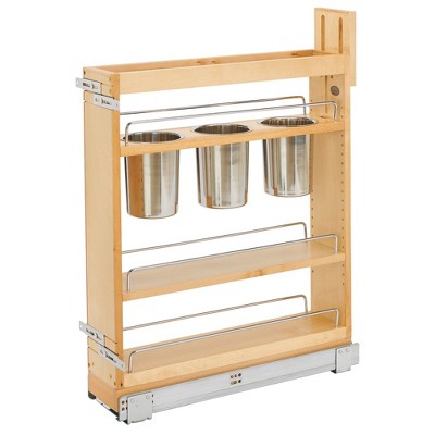 Rev-A-Shelf 5" Natural Wood Pull-Out Cabinet Organizer with Stainless Steel Bins