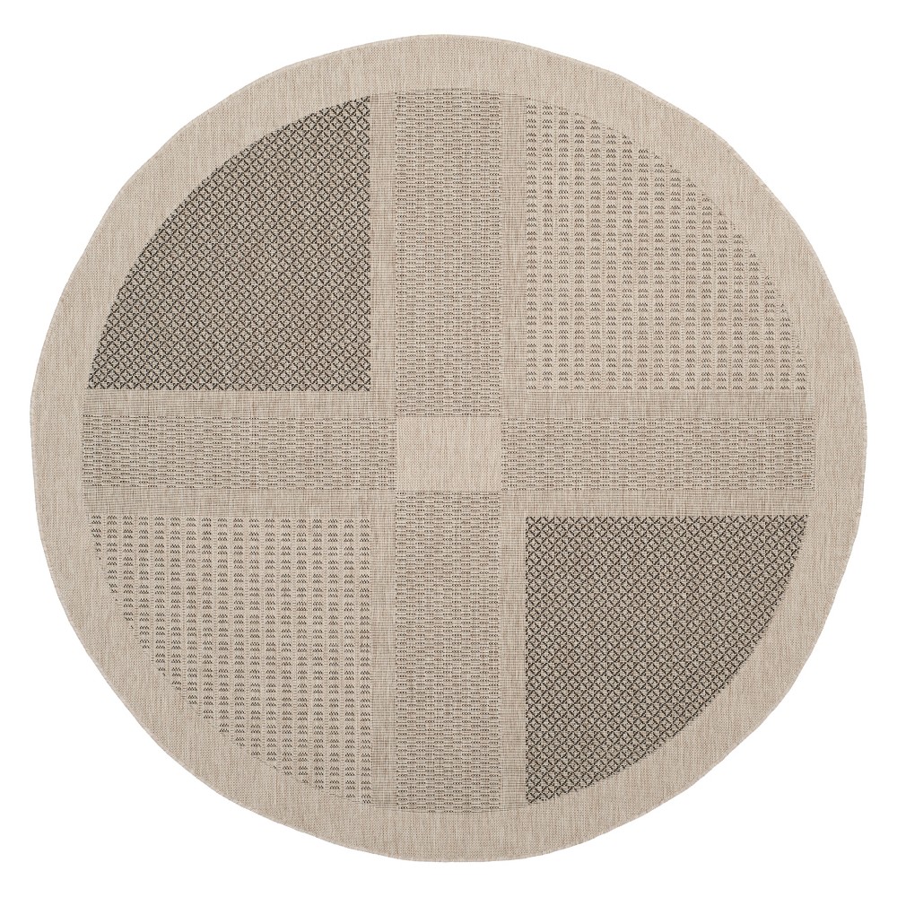 5'3in Round Montpellier Outdoor Patio Rug Sand/Black - Safavieh