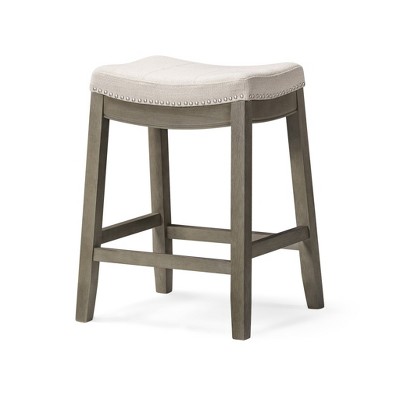 HomeRoots 26" Gray and Cool Gray Fabric and Solid Wood Backless Counter Height Bar Chair