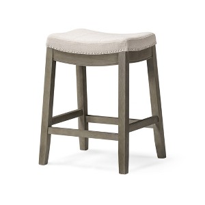 HomeRoots 26" Gray and Cool Gray Fabric and Solid Wood Backless Counter Height Bar Chair - 1 of 4