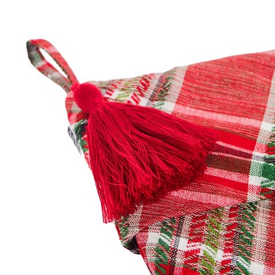 20" Red Plaid Cotton Christmas Stocking with Tassel
