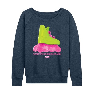 Women's - Barbie - Rollerblading Barbie the Movie Lightweight French Terry Wide Neck Long Sleeve Shirt