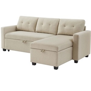 TiramisuBest Upholstered Pull Out Sectional Sofa with Storage Chaise, Convertible Corner Couch,Beige - 1 of 4