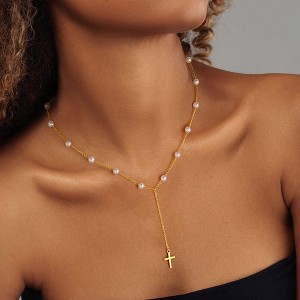 Turandoss 18K Gold Cross Necklace for Women Girls - Dainty Y-Shaped Cross Pendant Necklace, Gold Jewelry for Women, Birthday Gifts for Girls - 1 of 4